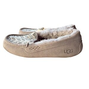 UGG Ansley Sequin Zigzag Suede Slippers Tan Silver Moccasins 1008841 Mens‎ 10